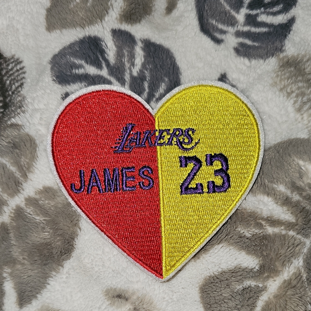 Los Angeles Lakers Lebron James #23 Heart Shaped Red And Yellow Iron On Patch
